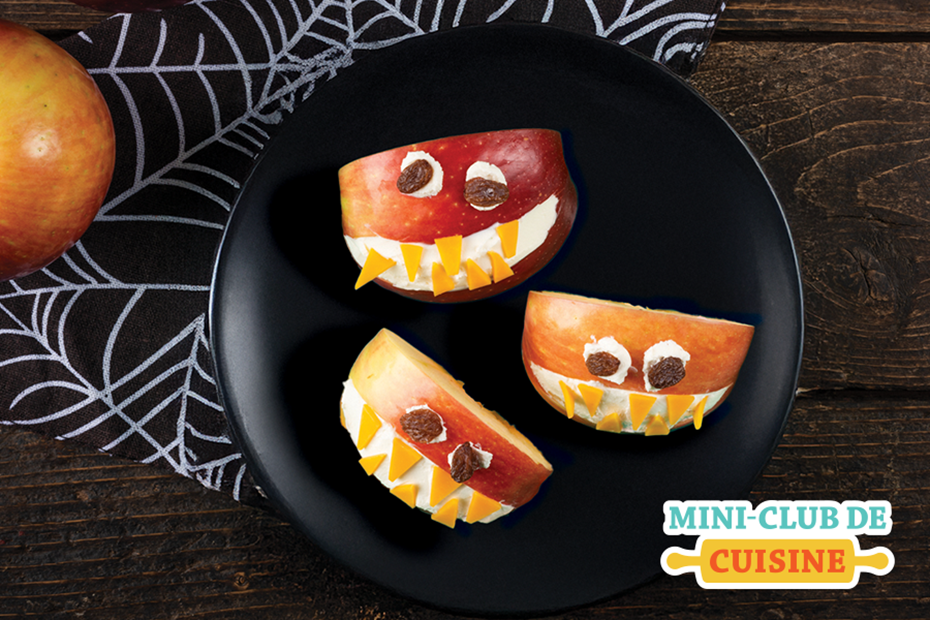 monstro-pommes dans une assiette pour l'Halloween