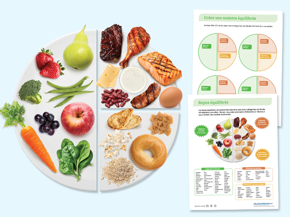 L'assiette du guide alimentaire avec des aliments et les feuilles d'activités