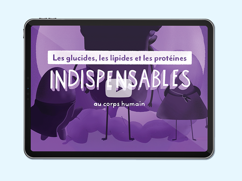 Tablette avec texte: les glucides, les lipides et les protéines: indispensables au corps humain.