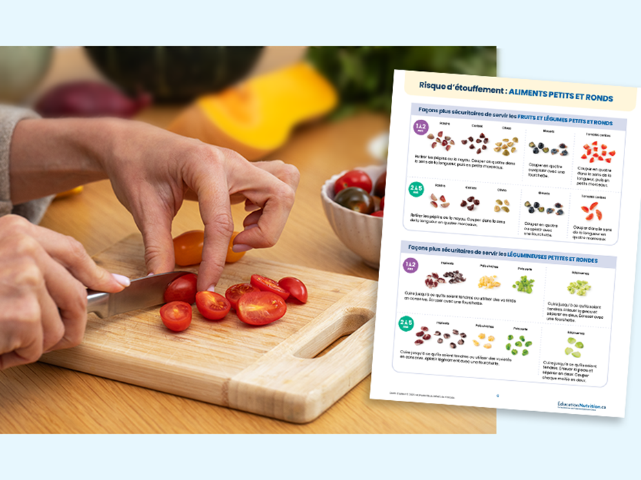 Guide: Réduire le risque d’étouffement Chez les enfants de 1 à 5 ans - Façons plus sécuritaires de servir les FRUITS ET LÉGUMES PETITS ET RONDS - Tomate cerises