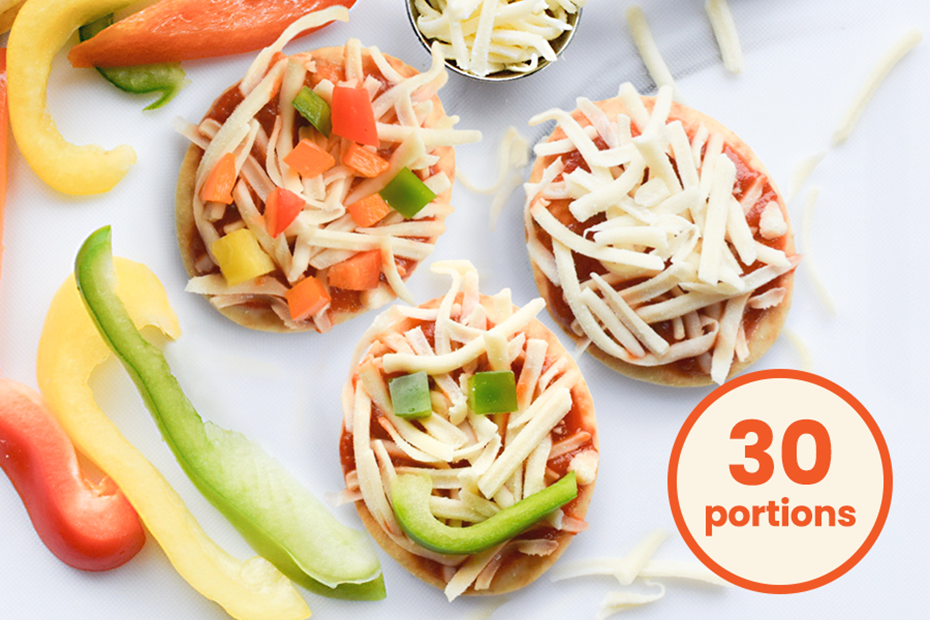 Mini pizzas sans cuisson fait de 4 mini naan avec fromage et garnitures