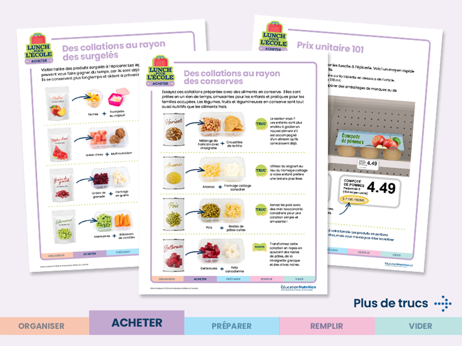 Lunch pour l'école des collations au rayon des surgelés, prix unitaire 101 et des collations au rayon des conserves